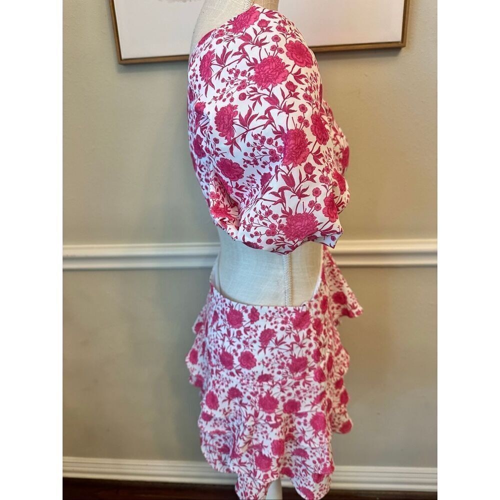 Mergim Revolve Dakota One Shoulder Dress in White & Pink Size 1 Size Small - Picture 3 of 5